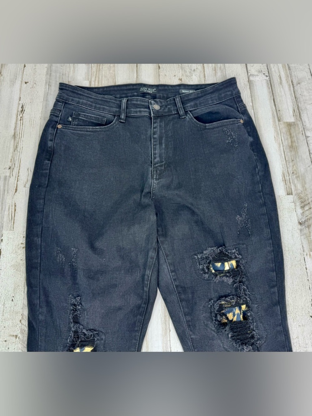 Judy Blue Jeans Womens 14W Black High Rise Distressed Leopard Print Skinny - Picture 2 of 12